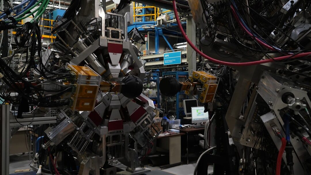 White humanoid robot in a modern laboratory