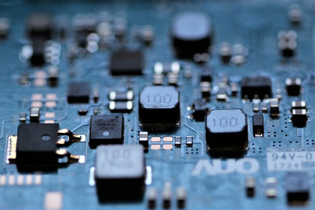 Modern circuit board with glowing blue components